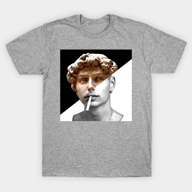 Michelangelo's David And Cigarette T-Shirt by luigi-tarini